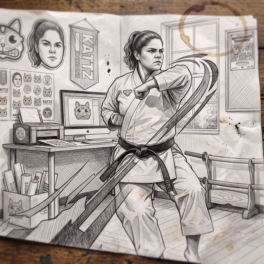 An imaginative image of the combination of design and karate